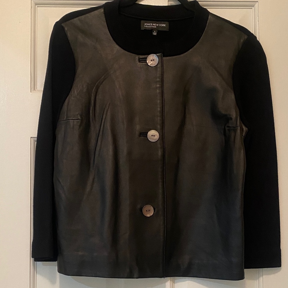 Black faux Leather & Knot Button Up Jacket